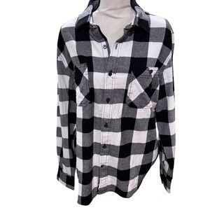 Arizona Jeans Co Black White Buffalo Plaid Flannel Shirt L/S Button Up Men Large